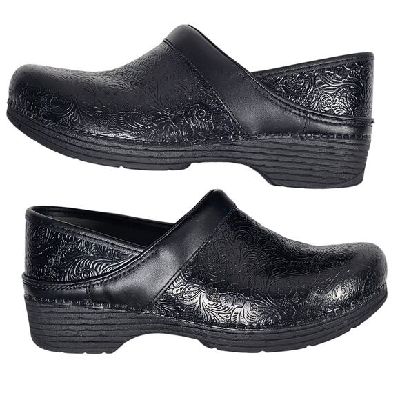 Dansko LT PRO Tooled Black Floral Professional Clog Leather EU 41 | US 10.5-11 - Picture 1 of 9
